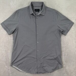 Bugatchi Men Large Short Sleeve Button Shirt Comfort Stretch Gingham Black White